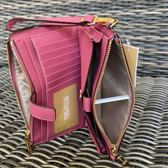 Michael Kors Jet Set Travel Large Double Zip Wristlet Wallet Rosewood Leather - Picture 12 of 16